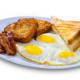 Breakfast, fried eggs, toast, bacon